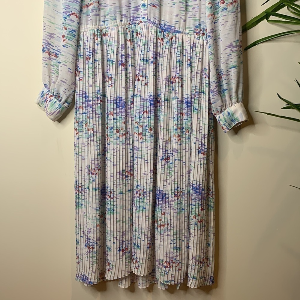 Diane Von Furstenberg | Vintage Watercolor Floral Pleated Cascade Ruffle Dress 4 - Picture 7 of 17